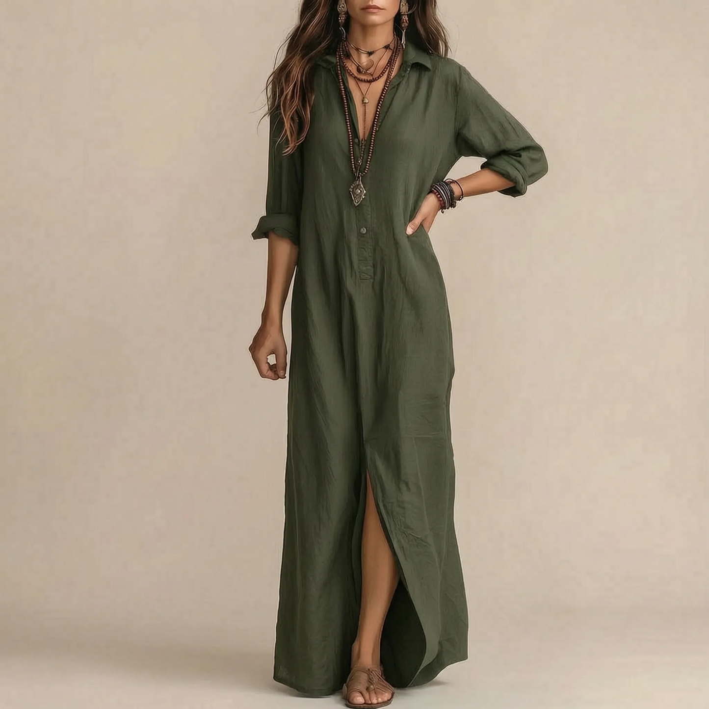 Elowen | Locker Fallendes Maxi-Hemdblusenkleid