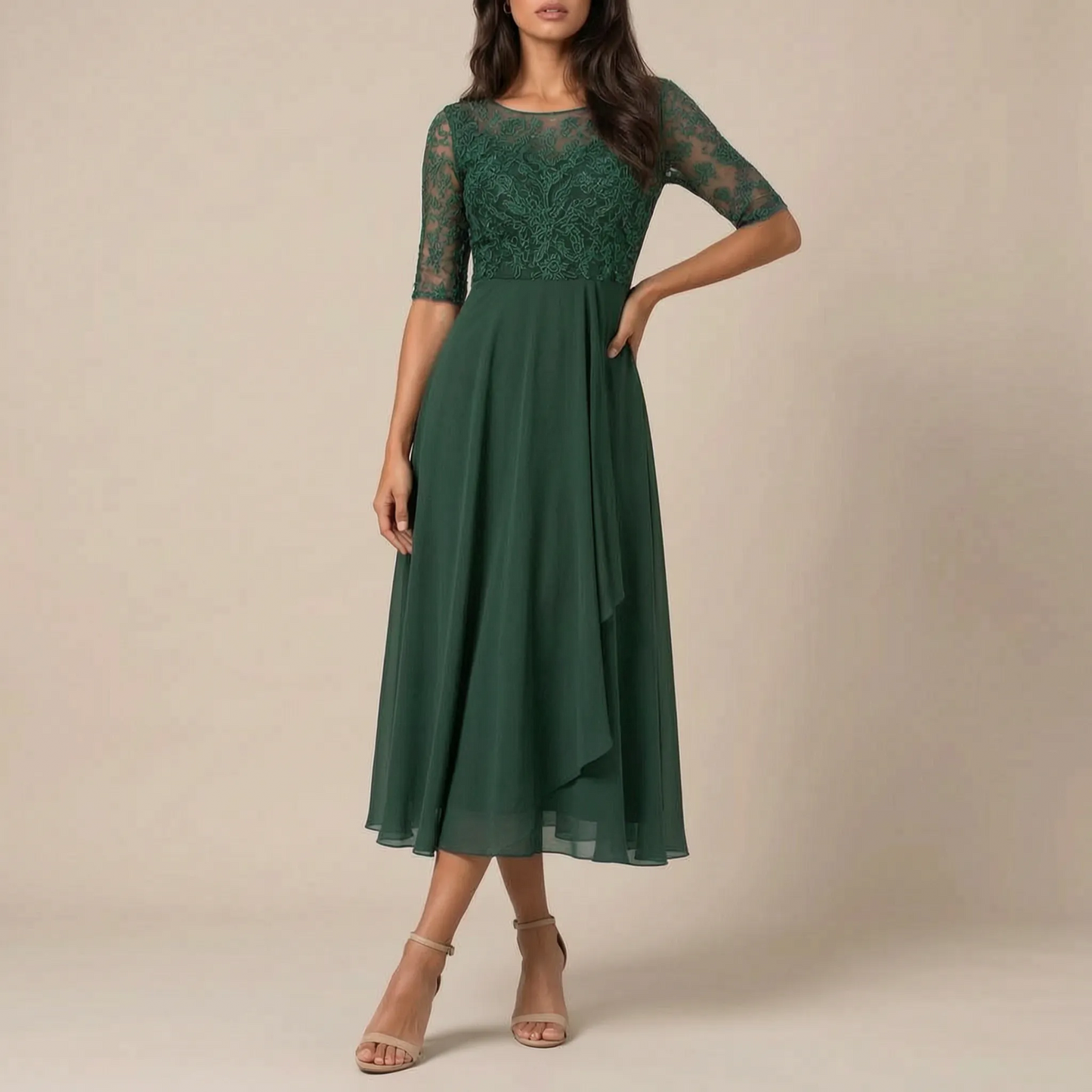 Galissa | Elegantes Dunkelblaues Abendkleid Mit Verzierten Ärmeln