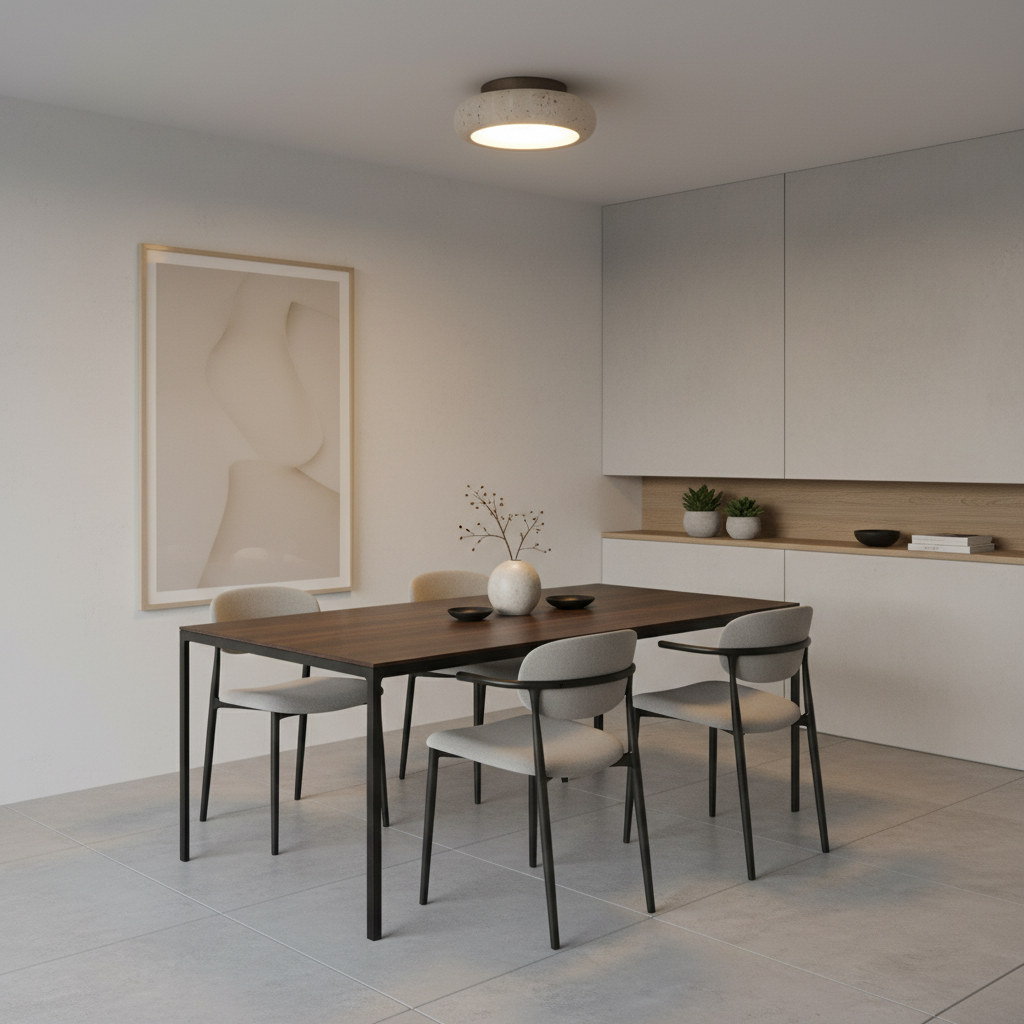 Plafoniera Wabi Sabi in Travertino e Legno | Illuminazione Moderna