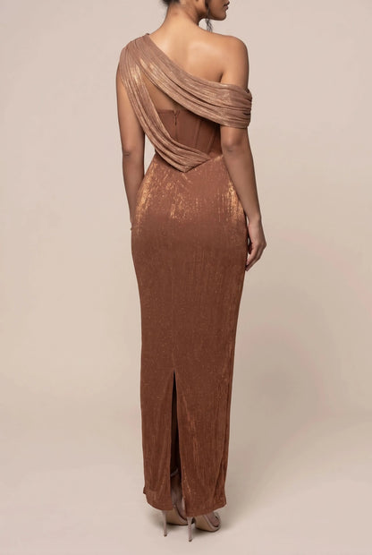 Aesthel | Asymmetrisches Abendkleid Mit Markanter Schulterdrapierung