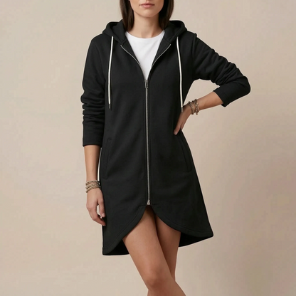 Aluna | Lange Kapuzenjacke Mit Reißverschluss
