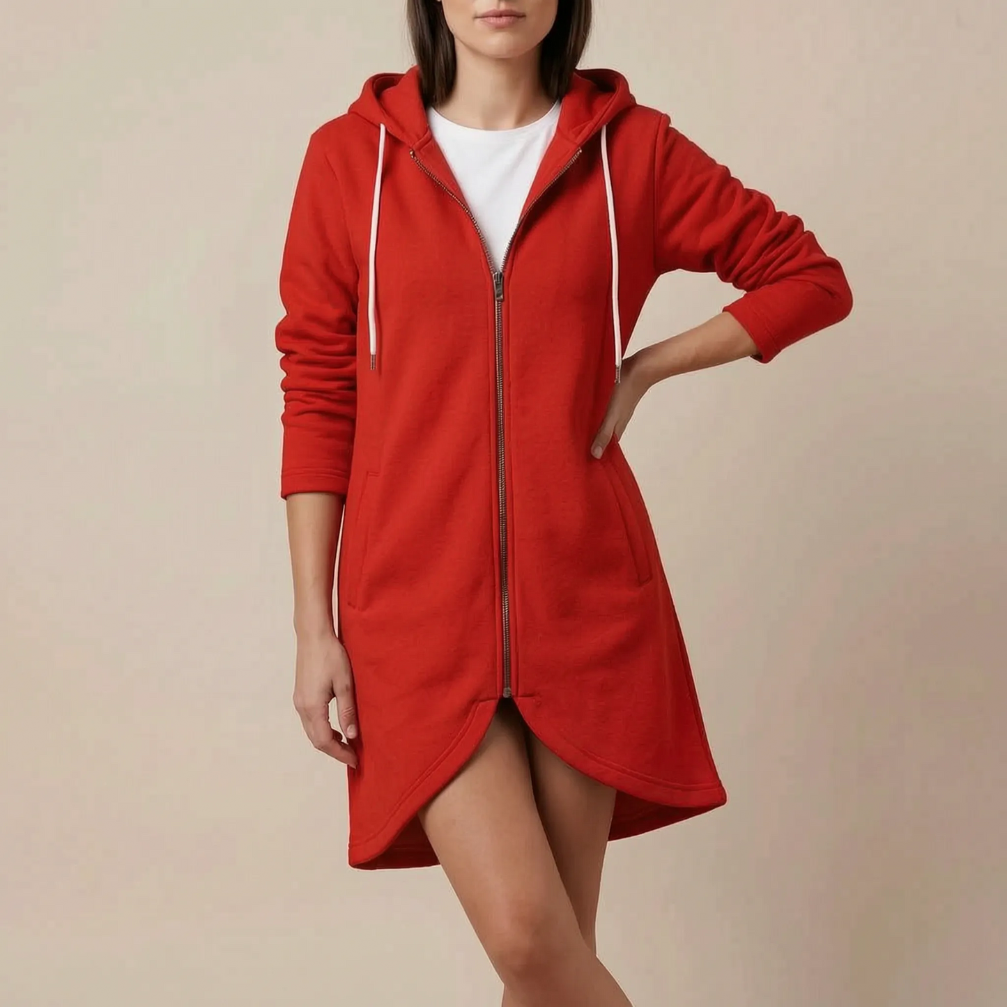 Aluna | Lange Kapuzenjacke Mit Reißverschluss