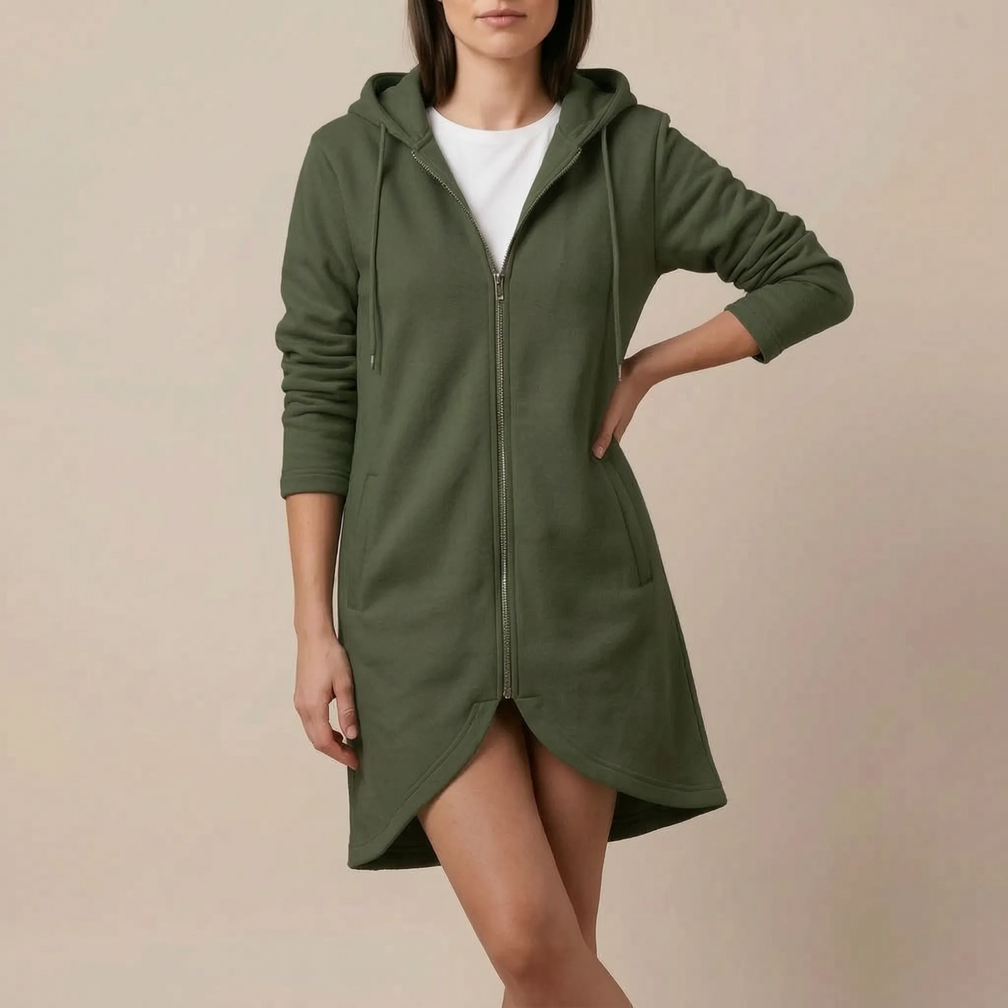 Aluna | Lange Kapuzenjacke Mit Reißverschluss