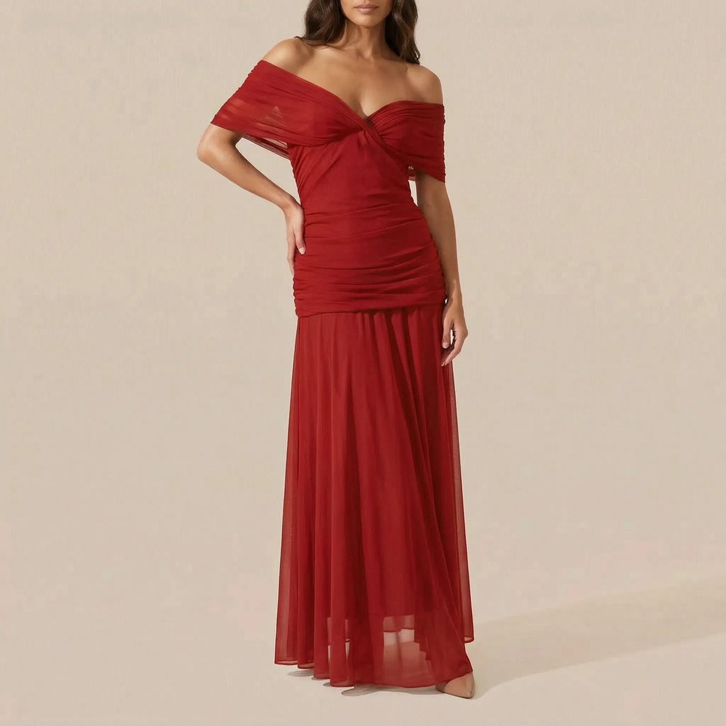 AuraDress | Elegantes Schulterfreies Maxi-Abendkleid