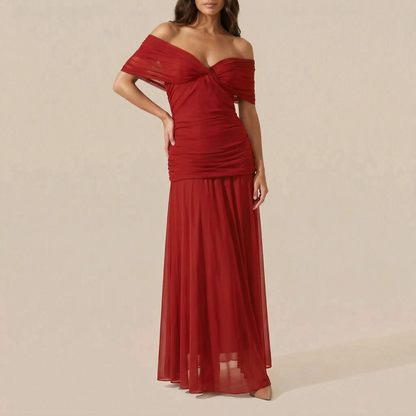 AuraDress | Elegantes Schulterfreies Maxi-Abendkleid