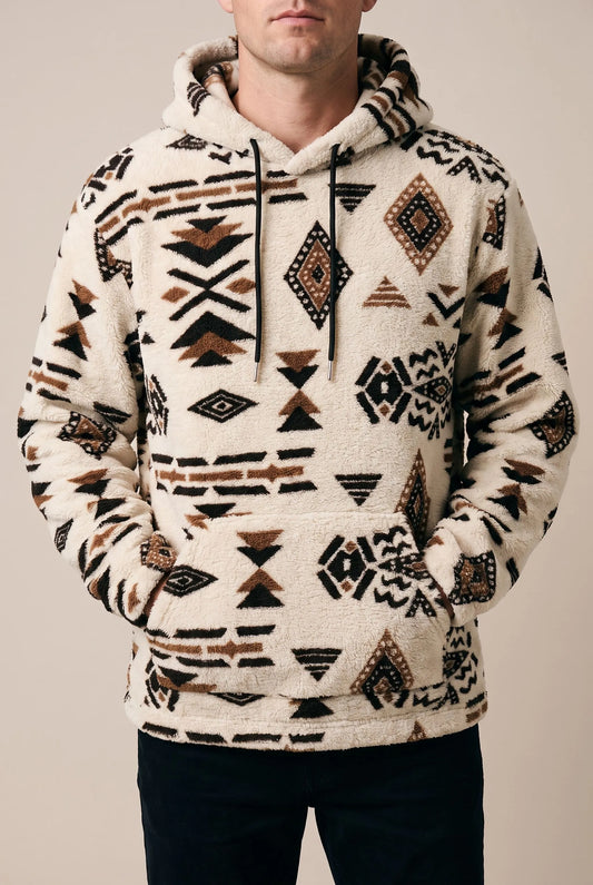 Azteqo | Flauschiger Kapuzenpullover Mit Geometrischem Muster