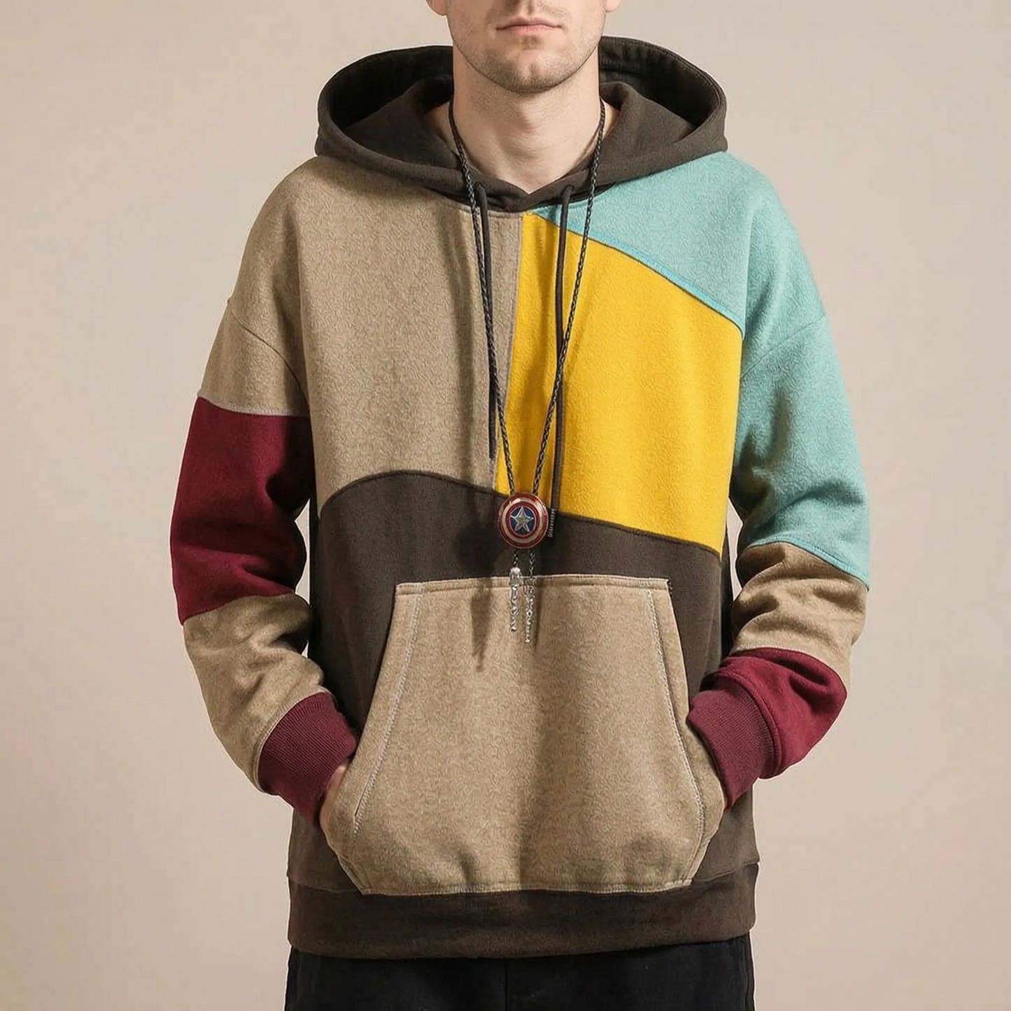 BlockVibe | Locker Geschnittener Color-Block Kapuzenpullover