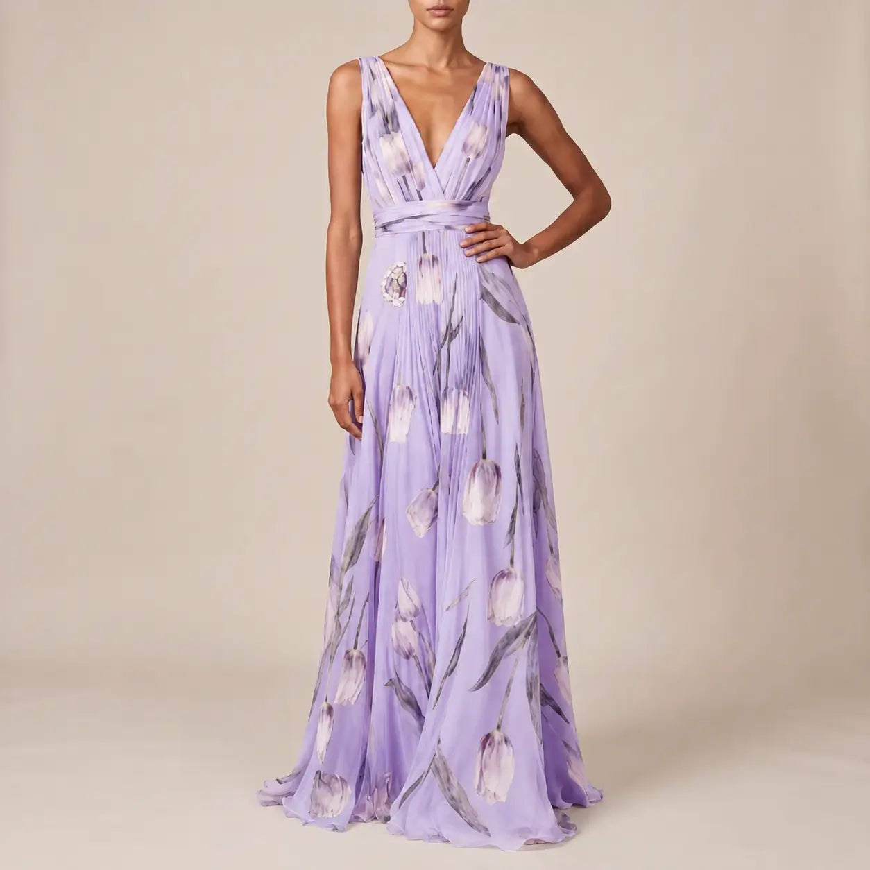 Bloomix | Langes Maxikleid Mit Floralem Tulpenmuster