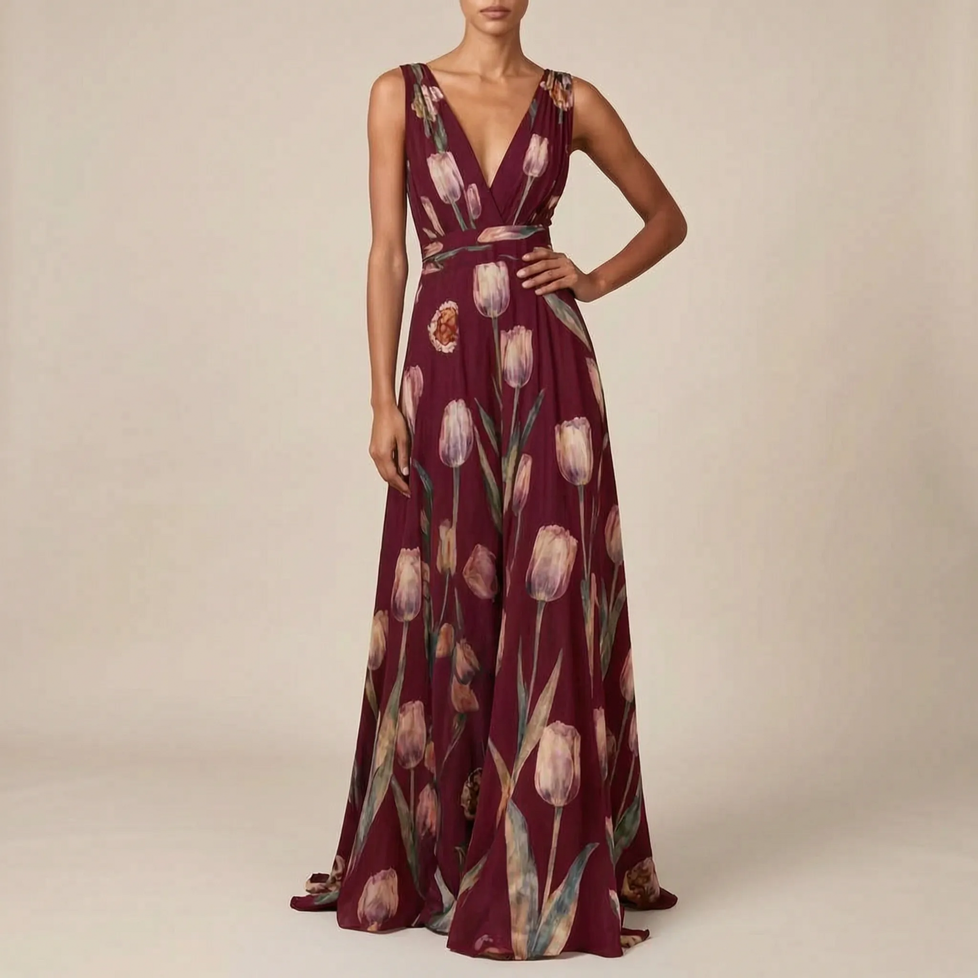 Bloomix | Langes Maxikleid Mit Floralem Tulpenmuster