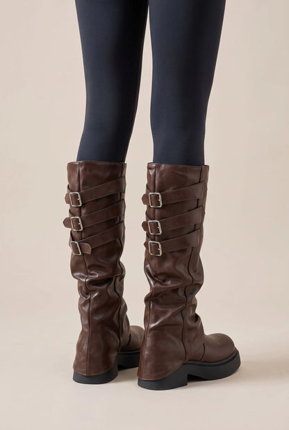 Bucklite | Geraffte Plateau Stiefel
