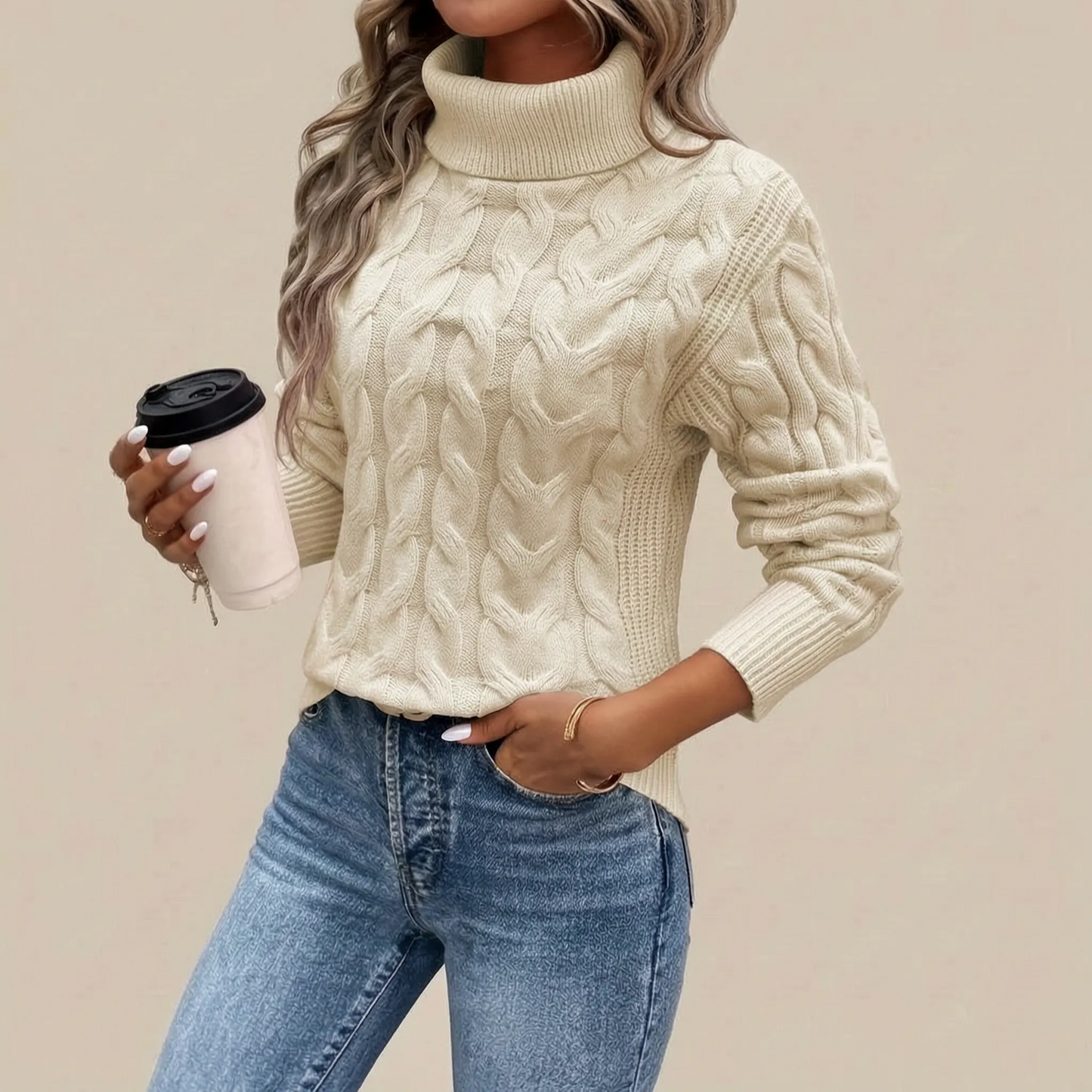 CableKnit | Locker Geschnittener Zopfmusterpullover