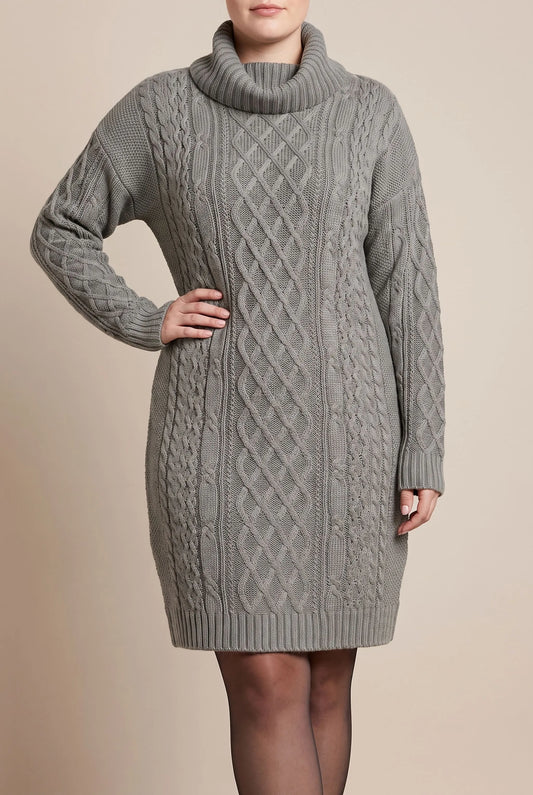 CableLoom | Kuscheliges Zopfmuster Rollkragen Strickkleid