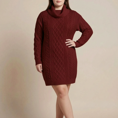 CableLoom | Kuscheliges Zopfmuster Rollkragen Strickkleid