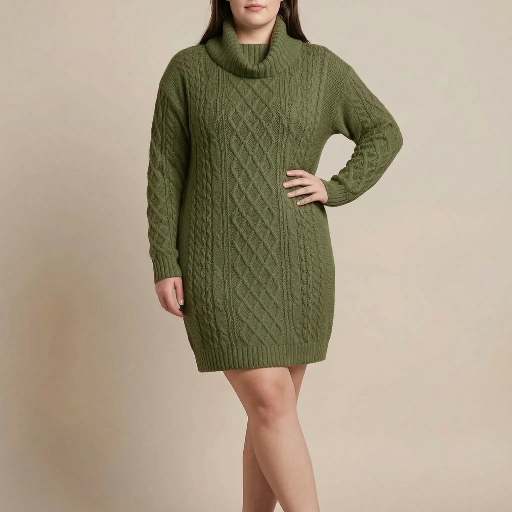 CableLoom | Kuscheliges Zopfmuster Rollkragen Strickkleid