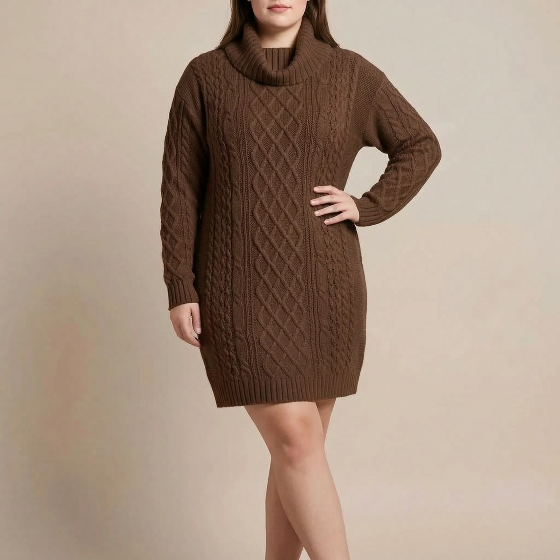 CableLoom | Kuscheliges Zopfmuster Rollkragen Strickkleid