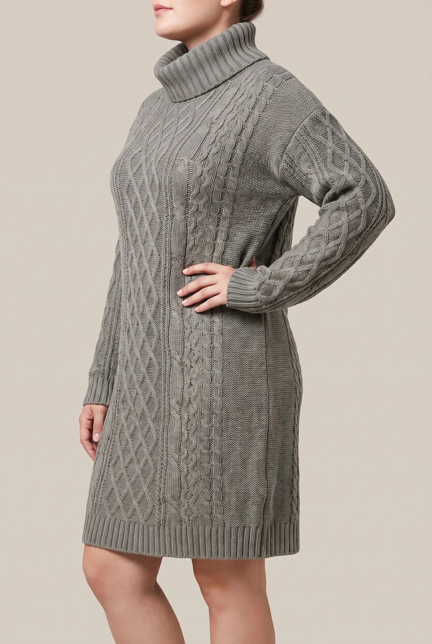 CableLoom | Kuscheliges Zopfmuster Rollkragen Strickkleid
