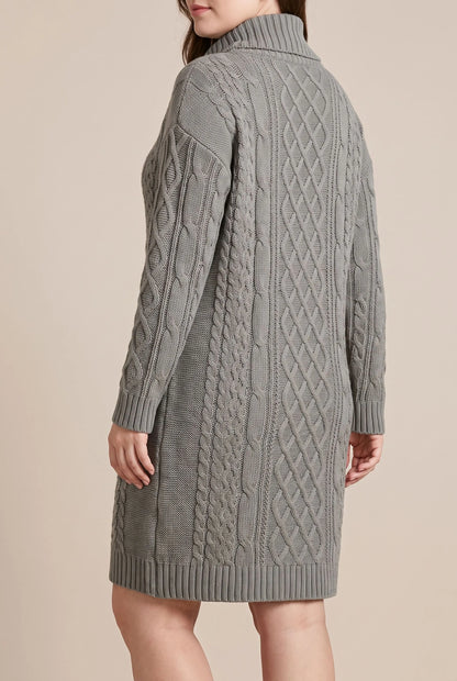 CableLoom | Kuscheliges Zopfmuster Rollkragen Strickkleid