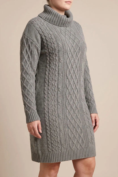 CableLoom | Kuscheliges Zopfmuster Rollkragen Strickkleid