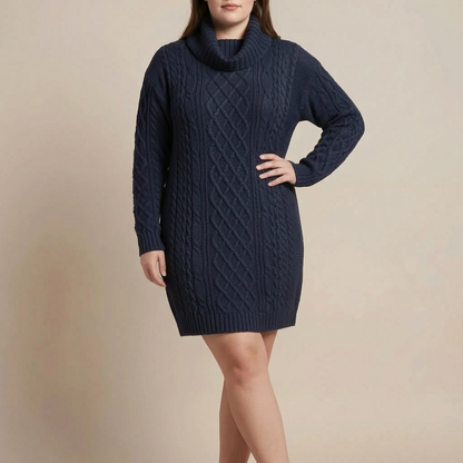 CableLoom | Kuscheliges Zopfmuster Rollkragen Strickkleid