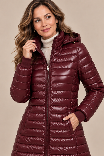 Calista | Steppjacke Damen mit Kapuze und langem Schnitt