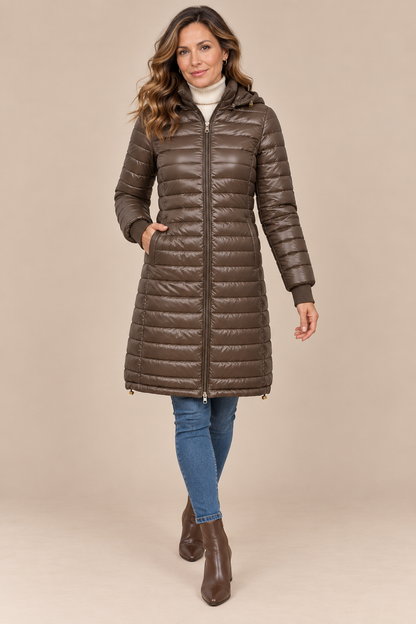 Calista | Steppjacke Damen mit Kapuze und langem Schnitt