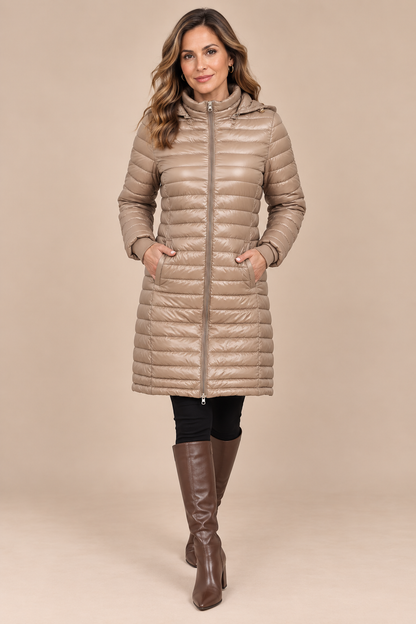 Calista | Steppjacke Damen mit Kapuze und langem Schnitt