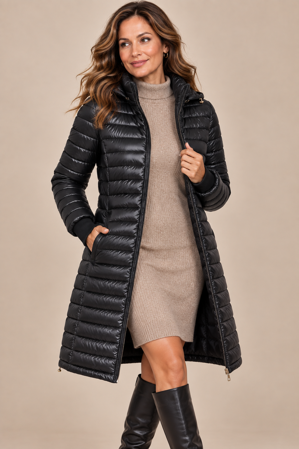 Calista | Steppjacke Damen mit Kapuze und langem Schnitt