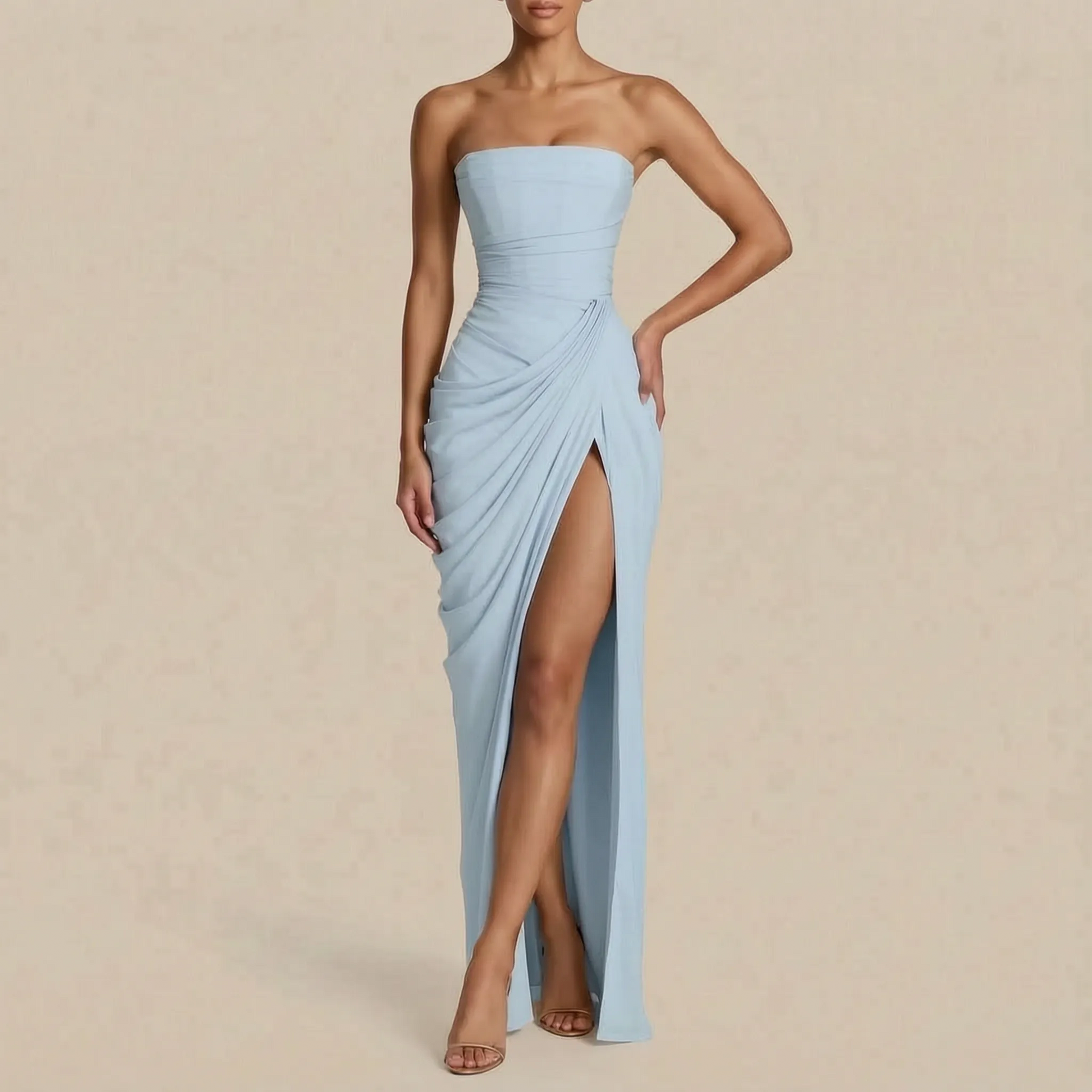 Caluva | Schulterfreies Bodenlanges Abendkleid Mit Schlitz