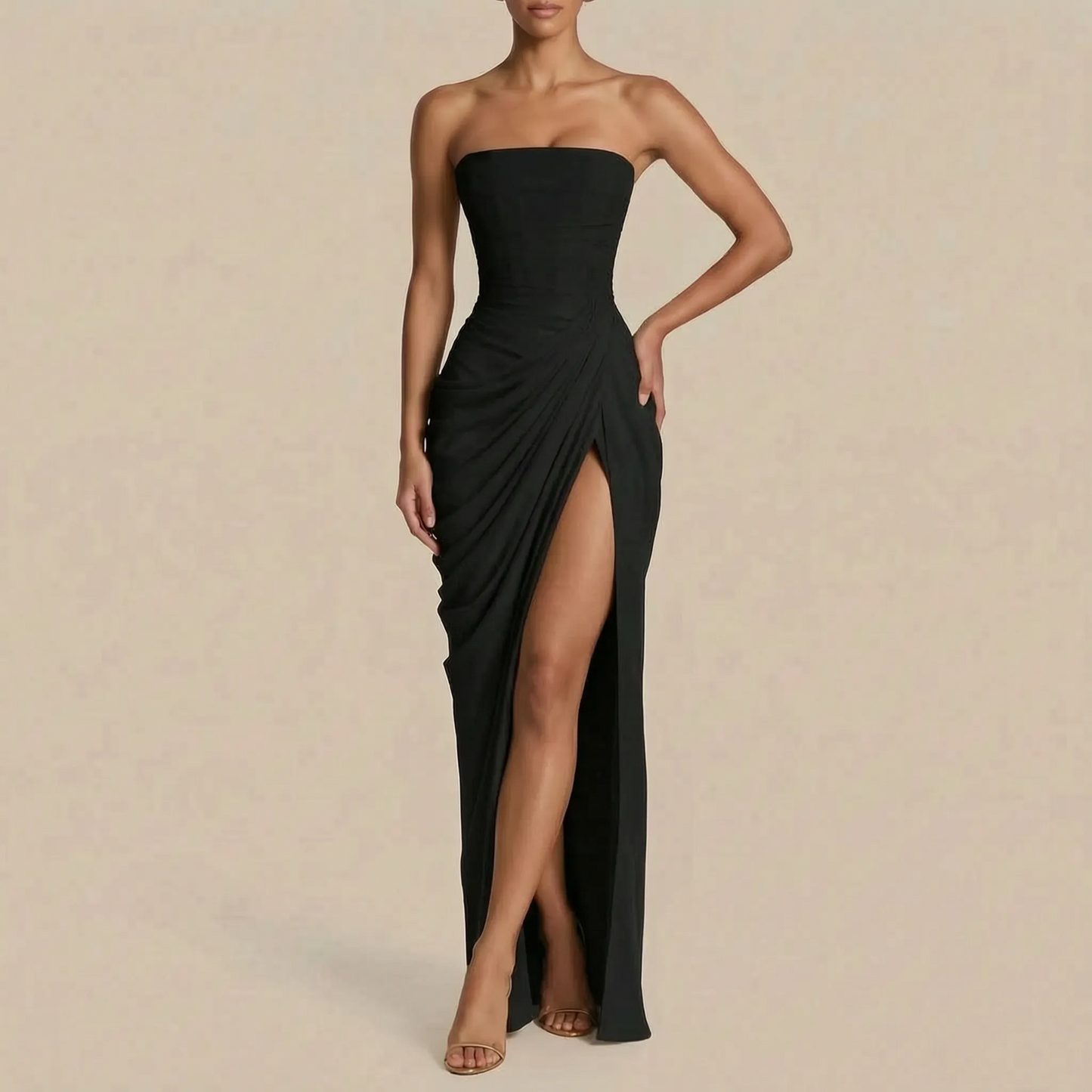 Caluva | Schulterfreies Bodenlanges Abendkleid Mit Schlitz