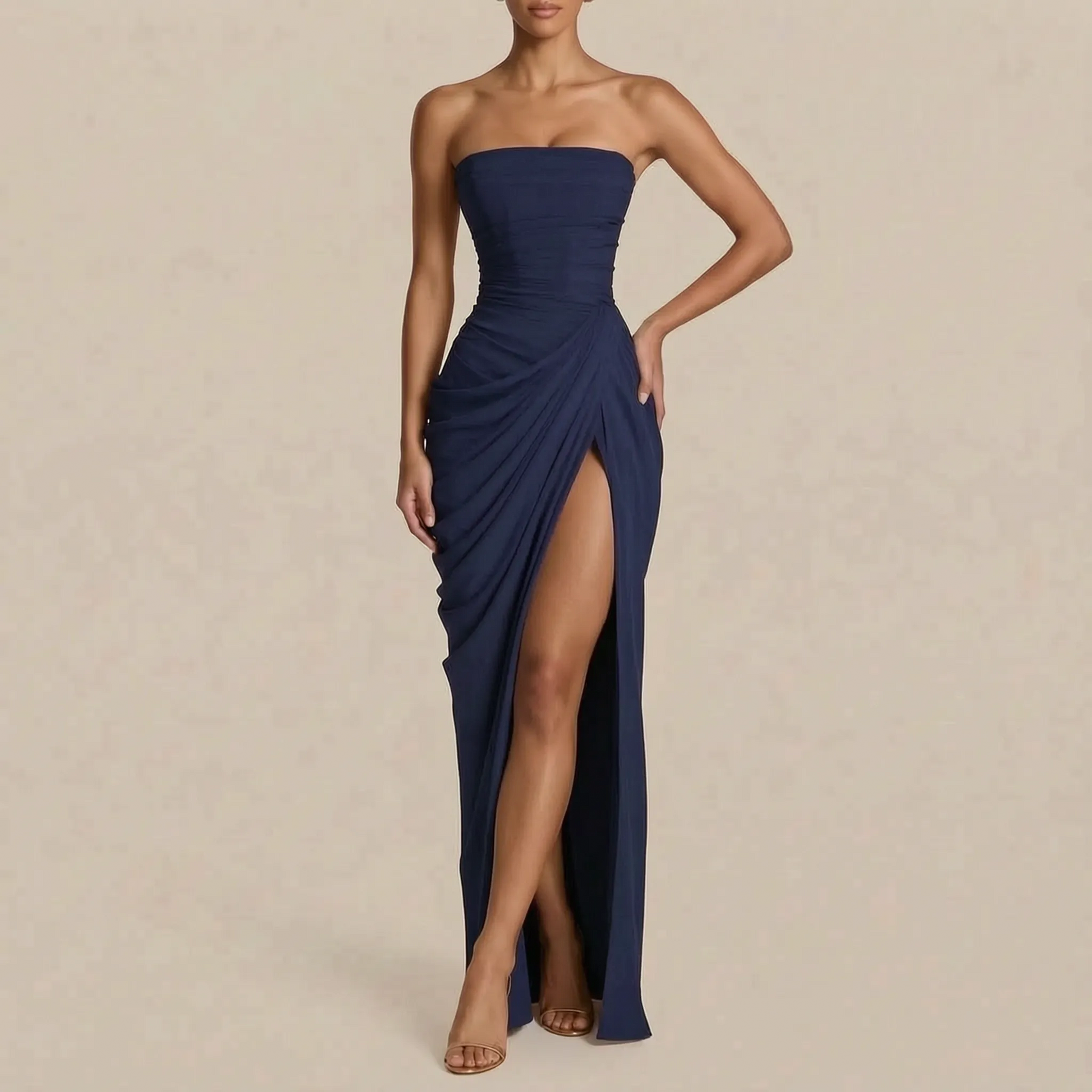 Caluva | Schulterfreies Bodenlanges Abendkleid Mit Schlitz