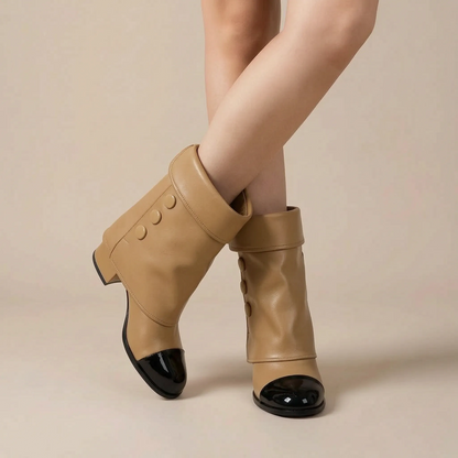 Capstride | Zweifarbige Damenstiefel Mit Blockabsatz