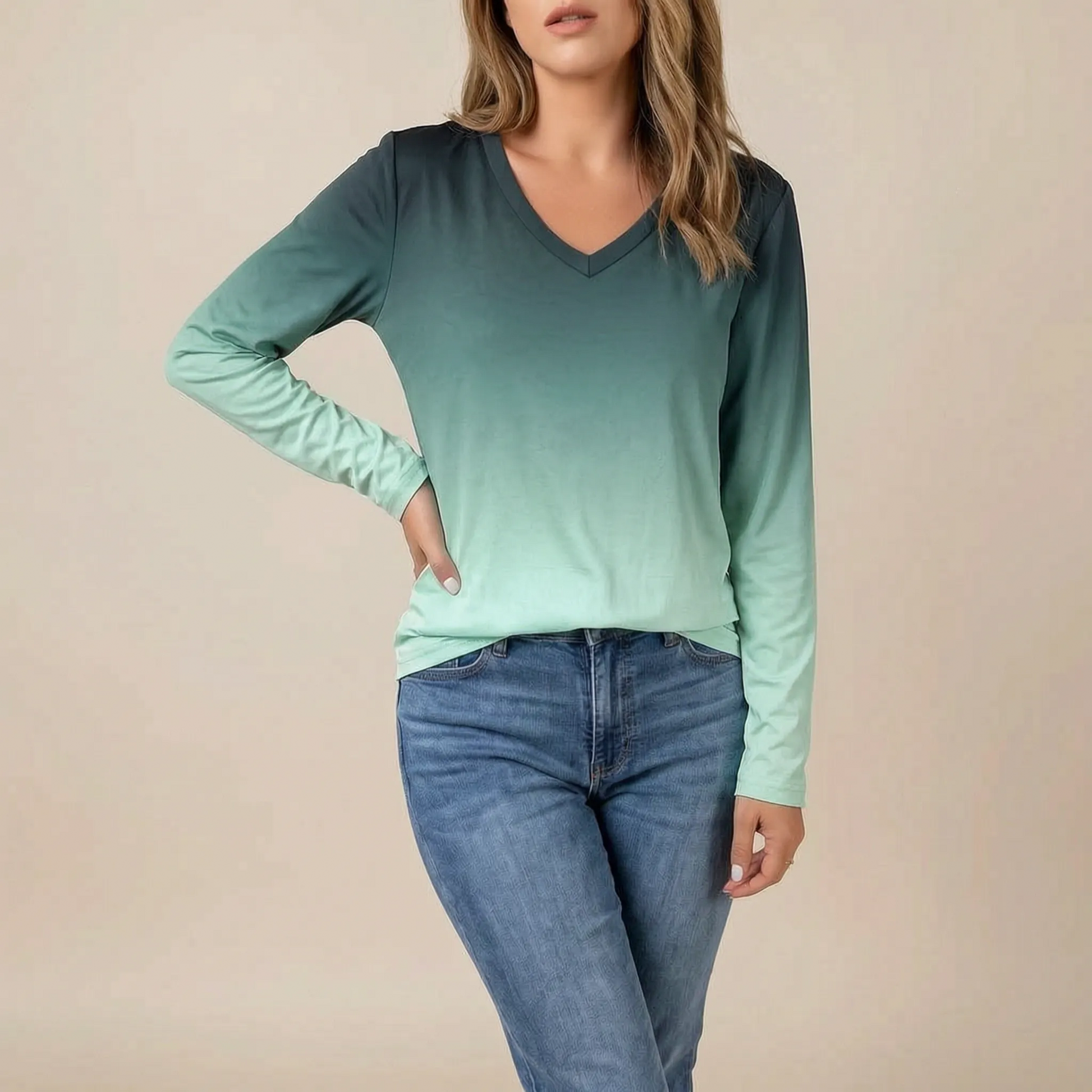 Chromis | Basic Damen Langarmshirt Mit V-Ausschnitt