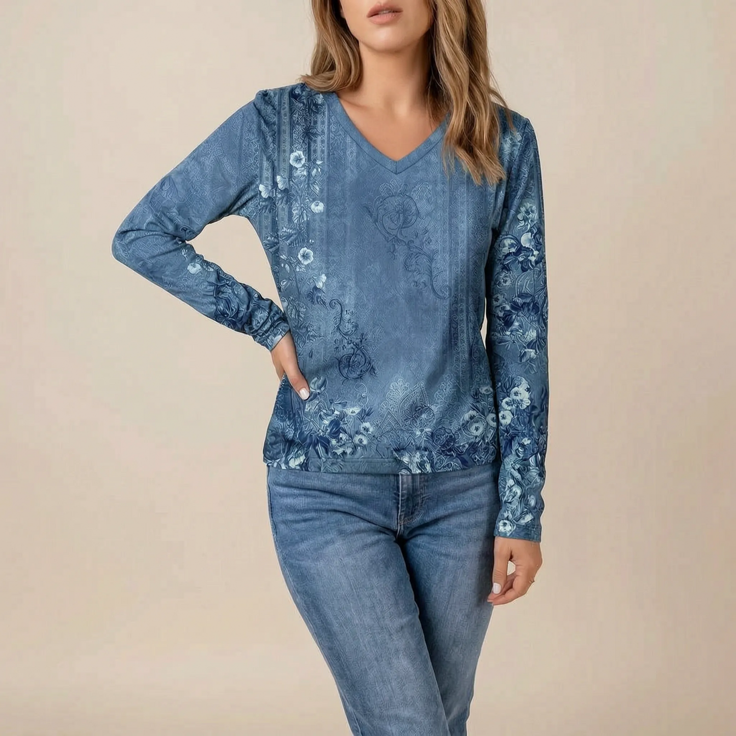 Chromis | Basic Damen Langarmshirt Mit V-Ausschnitt