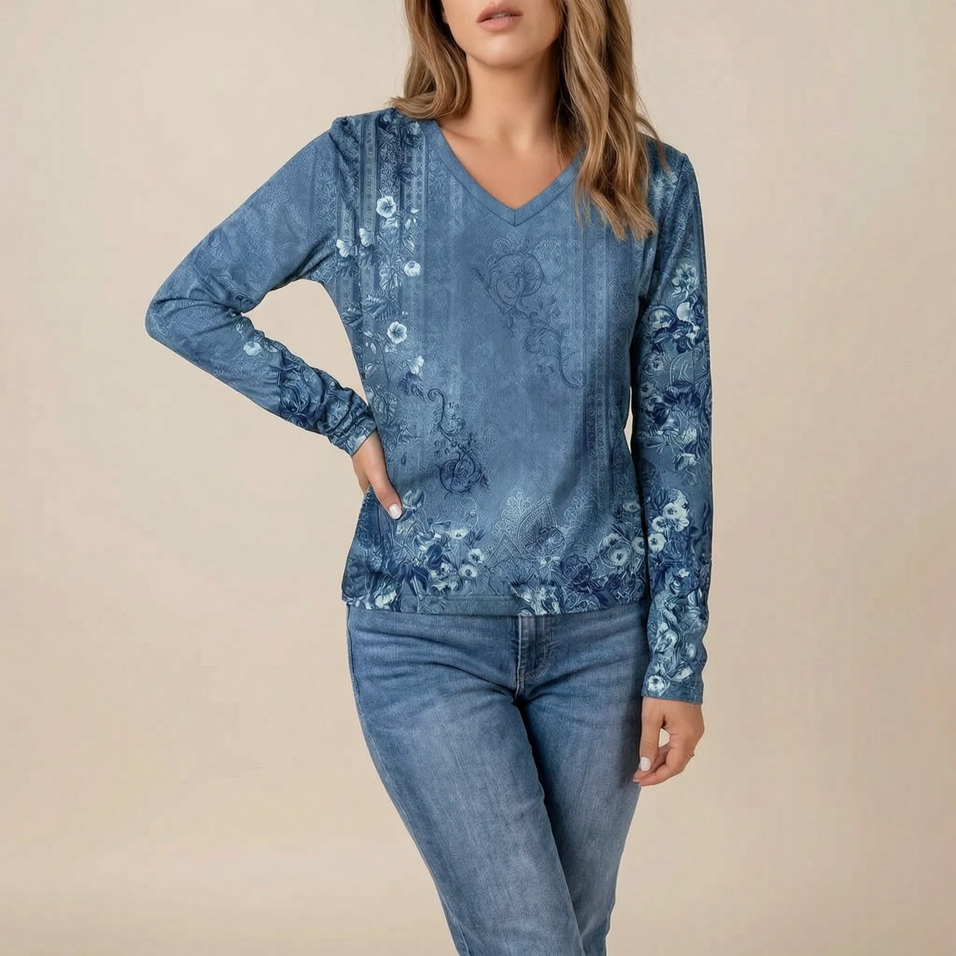 Chromis | Basic Damen Langarmshirt Mit V-Ausschnitt