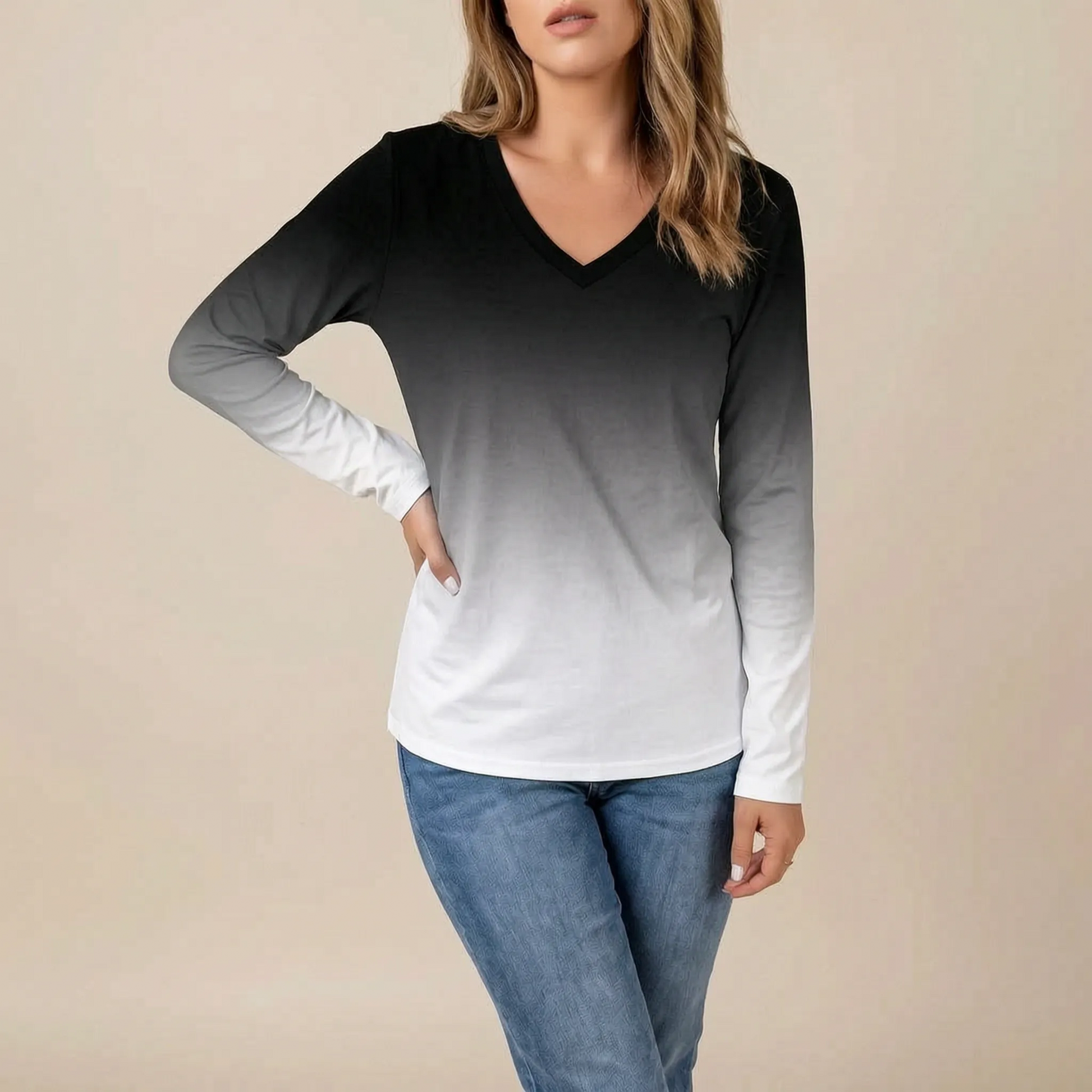 Chromis | Basic Damen Langarmshirt Mit V-Ausschnitt