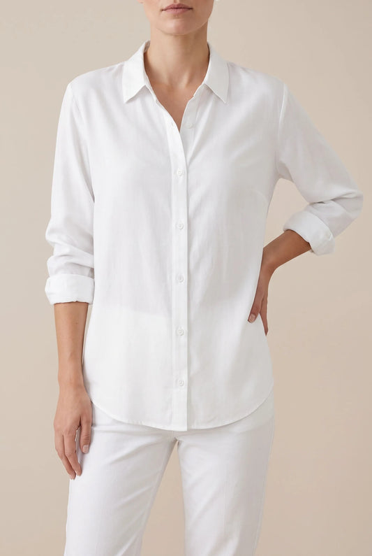 Clarise | Lockere Damenbluse Weiß Langarm