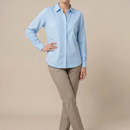 Clarise | Lockere Damenbluse Weiß Langarm