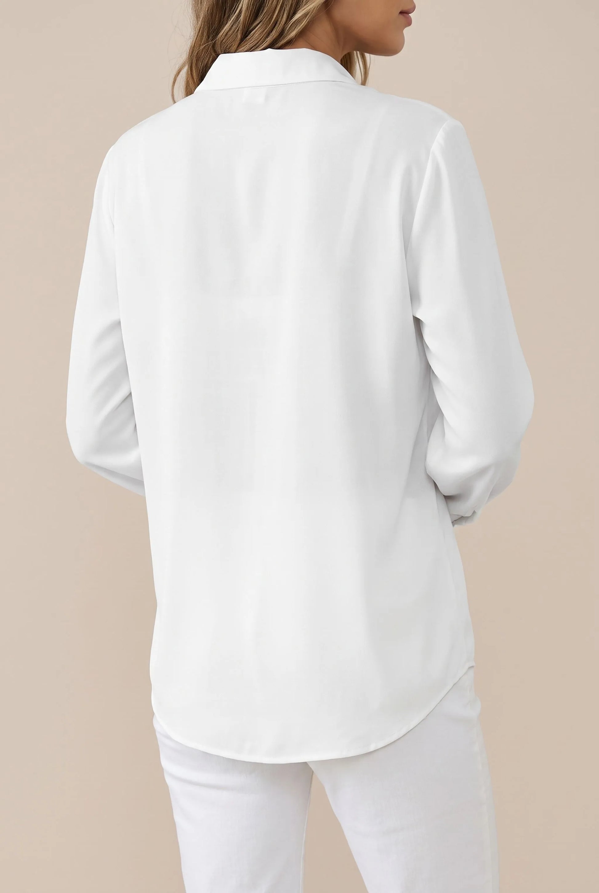 Clarise | Lockere Damenbluse Weiß Langarm