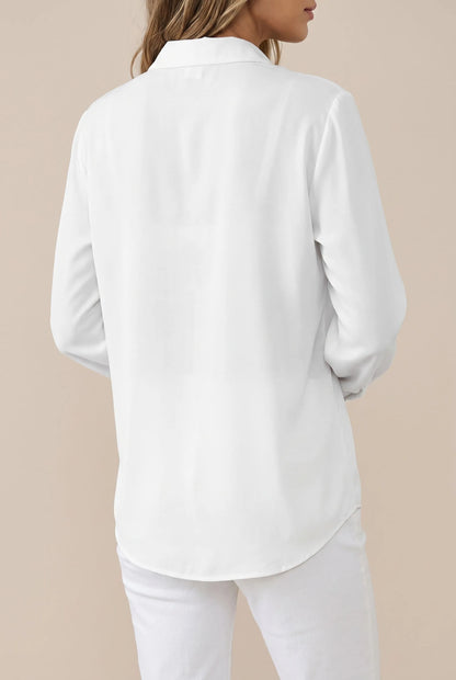Clarise | Lockere Damenbluse Weiß Langarm