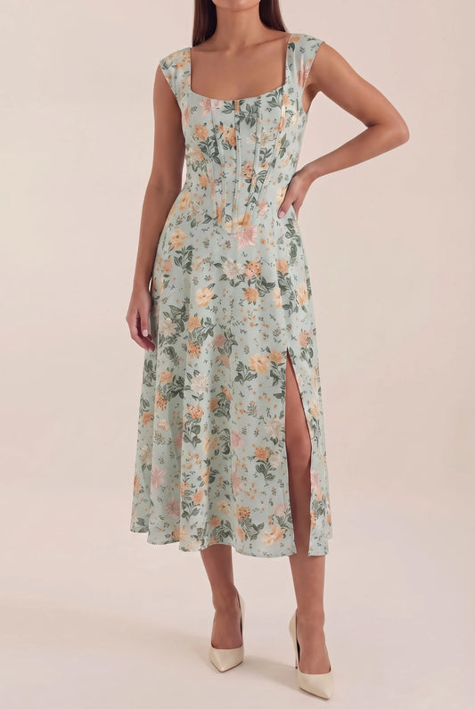 Coraza | Tailliertes Florales Sommerkleid In Midi-Länge