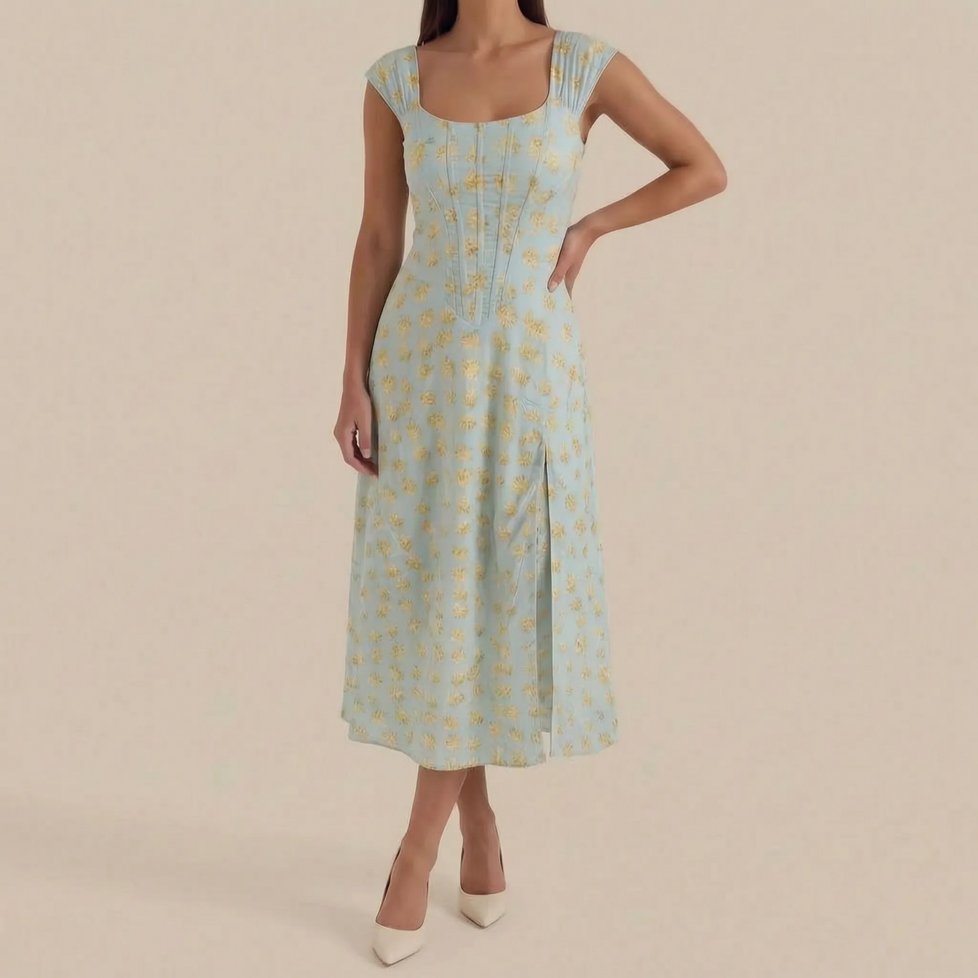 Coraza | Tailliertes Florales Sommerkleid In Midi-Länge