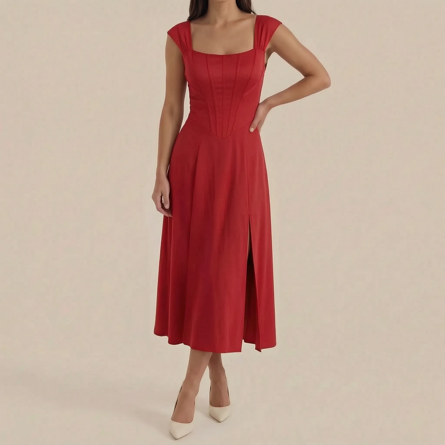 Coraza | Tailliertes Florales Sommerkleid In Midi-Länge