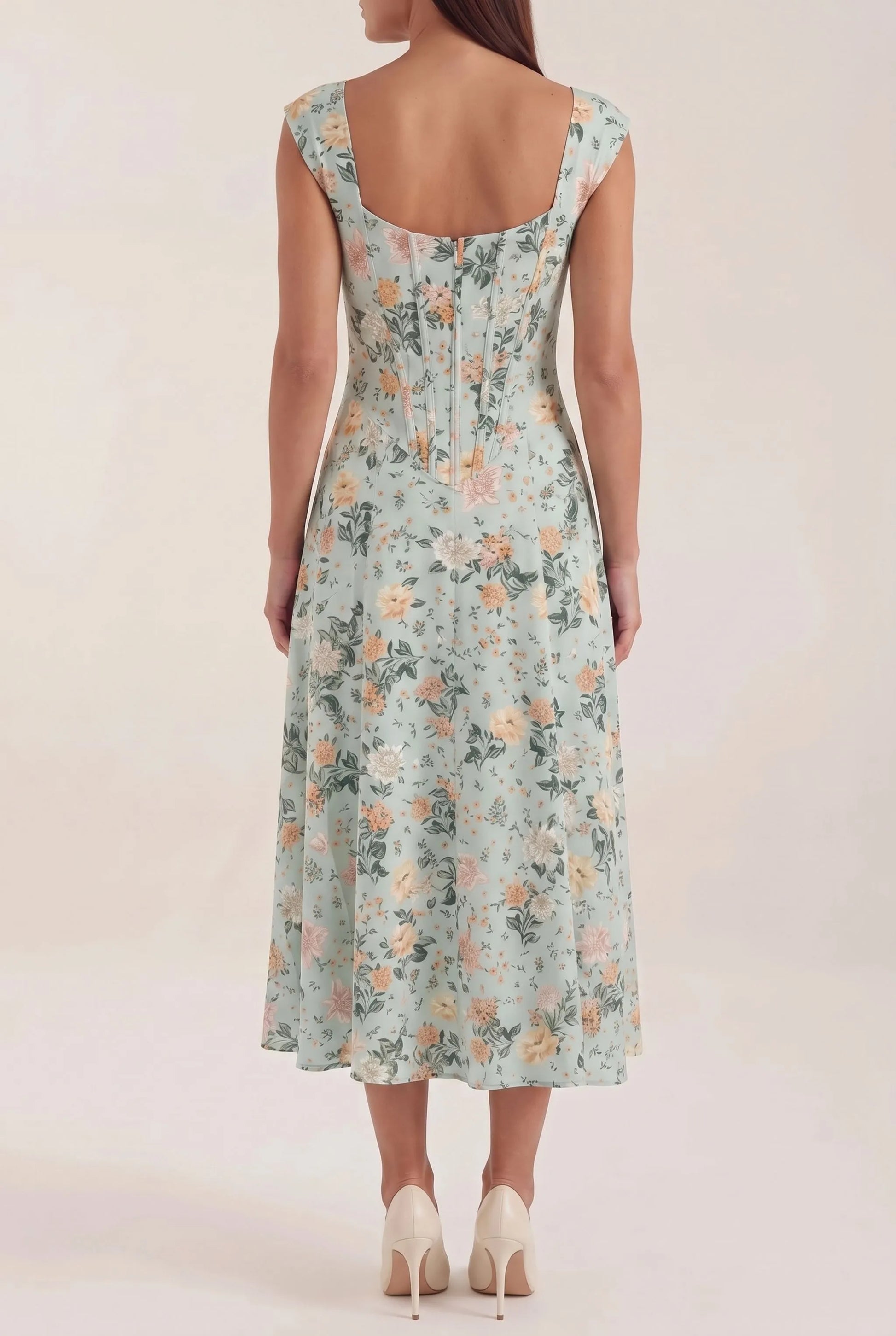 Coraza | Tailliertes Florales Sommerkleid In Midi-Länge