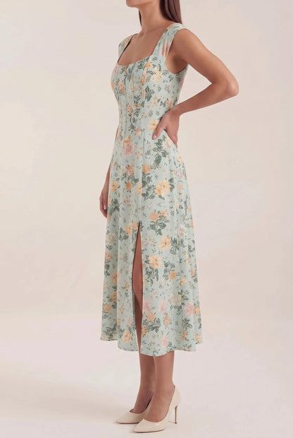 Coraza | Tailliertes Florales Sommerkleid In Midi-Länge