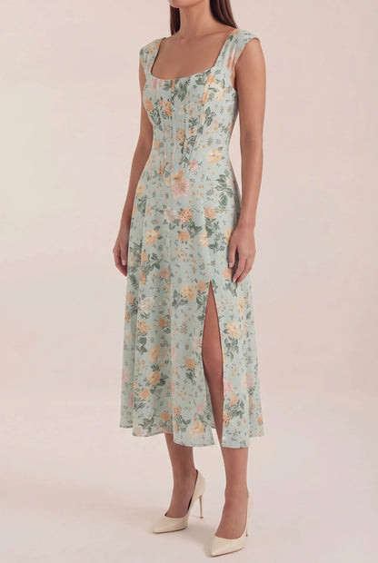 Coraza | Tailliertes Florales Sommerkleid In Midi-Länge