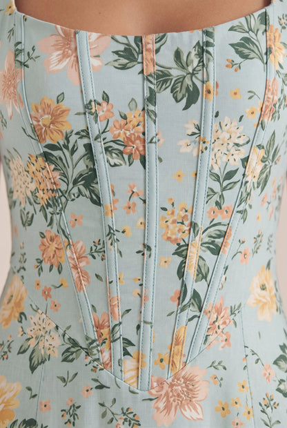 Coraza | Tailliertes Florales Sommerkleid In Midi-Länge