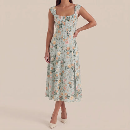 Coraza | Tailliertes Florales Sommerkleid In Midi-Länge