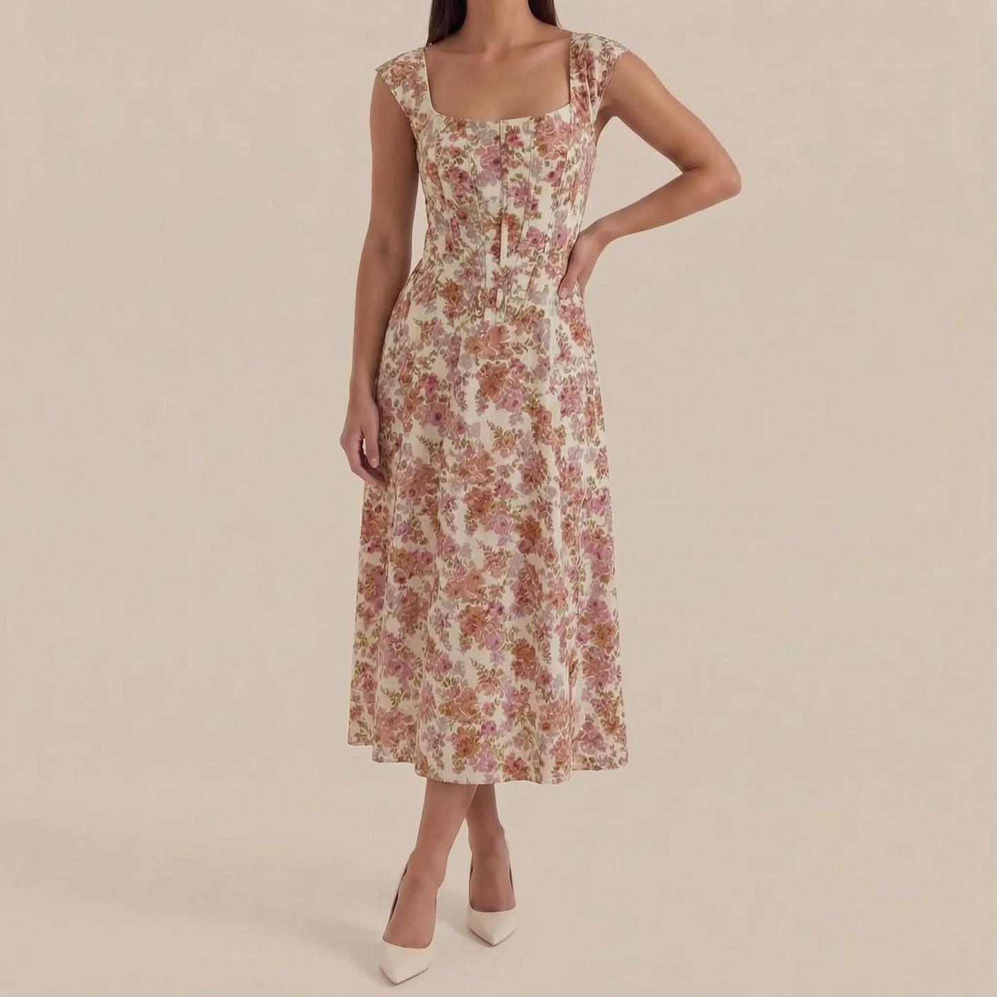 Coraza | Tailliertes Florales Sommerkleid In Midi-Länge
