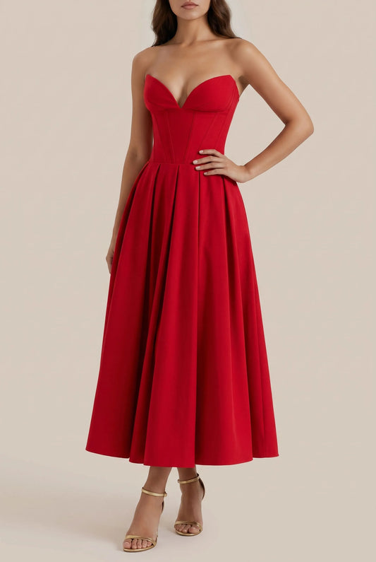 Corstia | Schulterfreies Rotes Abendkleid