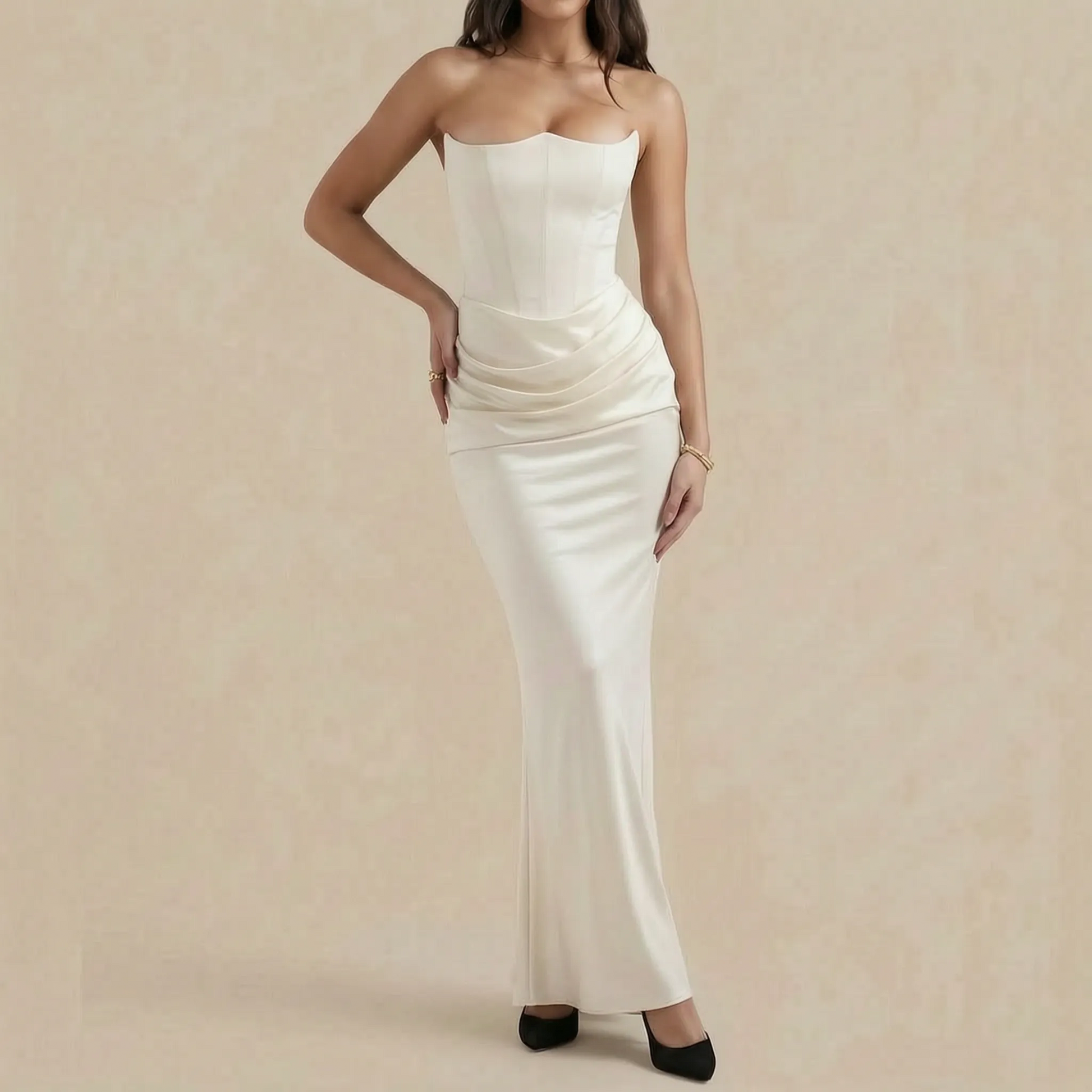 Corsyl | Trägerloses Langes Abendkleid Mit Strukturiertem Oberteil